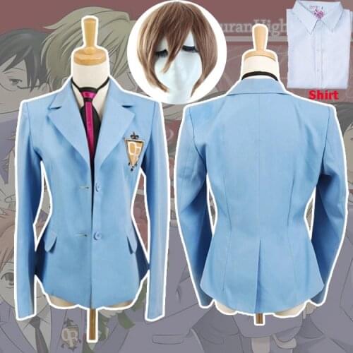 Hot sale Ouran High School Host Club School Haruhi Kyoya Hikaru Takashi Cosplay Costume Jacket and Tie Shirt Wig Free Shipping