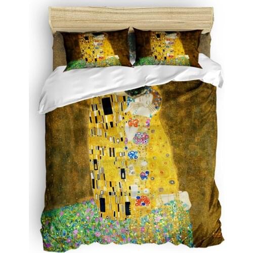 Gustav Klimt The Kiss Duvet Cover 3D Cotton King Size Queen Size Quilt Cover Set Bedclothes Comforter Single Bedding Sets