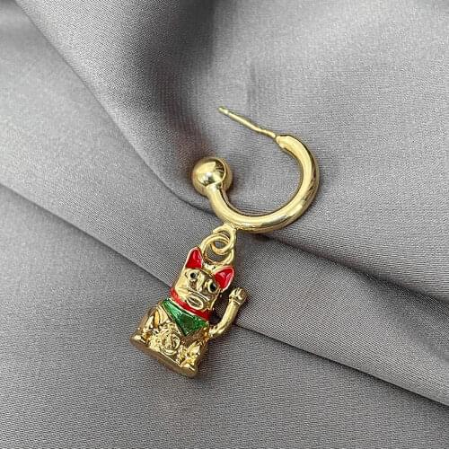 LOVOACC Exquisite Cartoon Fortune Cat Drop Earrings for Women Gold Color Metallic Dangle Earrings Delicate Holiday Jewelry