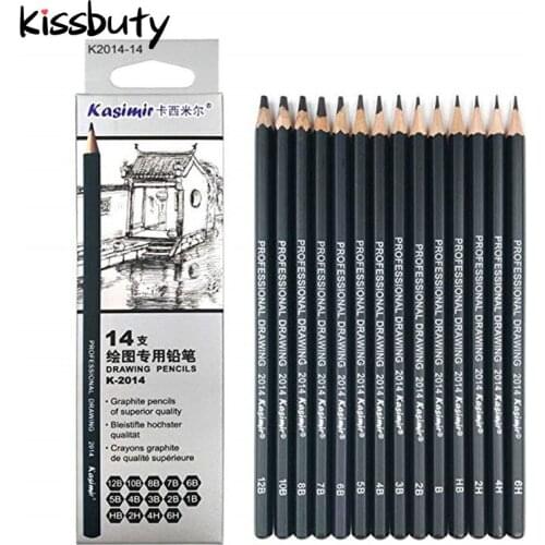 14 Pcs/Set Professional Black Art Sketch Pencil 1B 2B 3B 4B 5B 6B 7B 8B 10B 12B 2H 4H 6H HB Drawing Writing Pencils Stationery