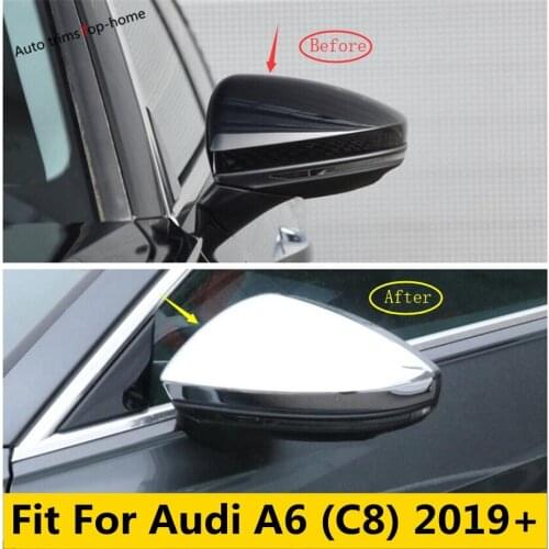 Yimaautotrims Outside Door Rearview Mirror Protection Kit Cover Trim ABS For Audi A6 C8 2019 2020 2021 Chrome Carbon Fiber Look