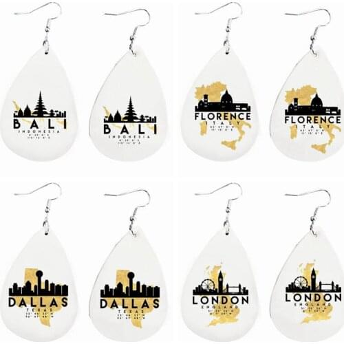 Country Map Art Earrings Leather Teardrop Earrings