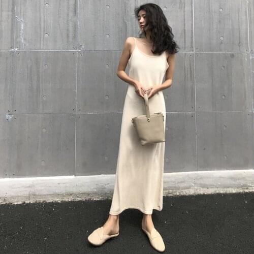 Summer Womens Dress Sleeveless V-neck Long Party Dresses Knit Sling Slim Dress