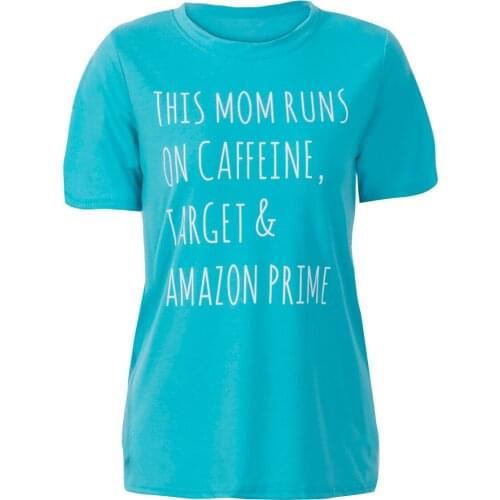 Fashion Womens Tops Short Sleeve Summer This Mom Runs On Caffeine Short Sleeve T-shirt Cotton Tops