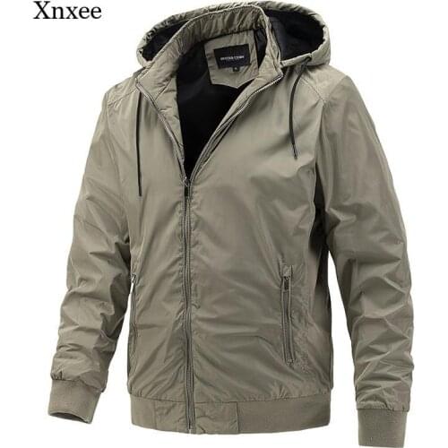 2021 Spring and Autumn Mens Windbreaker Jacket Outdoor Solid Color Hooded Sweater Jacket Mens Polyester Jacket