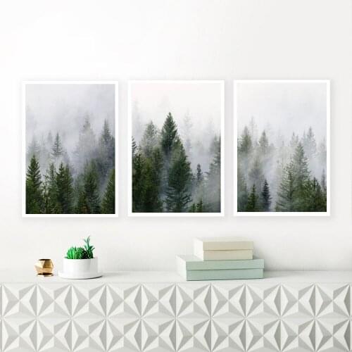 Mountain Foggy Forest Pictures Nature Scenery Scandinavian Poster Nordic Decoration Landscape Prints Wall Art Canvas Painting