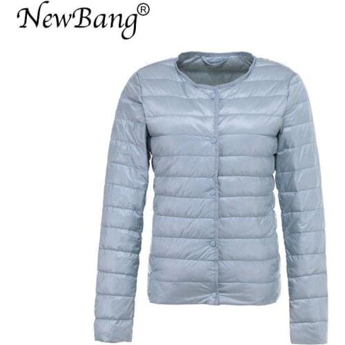 NewBang Lightweight Jacket Female Ultra Light Down Jacket Women Slim Windbreaker Without Collar Lightweight Warm Coat Two Model