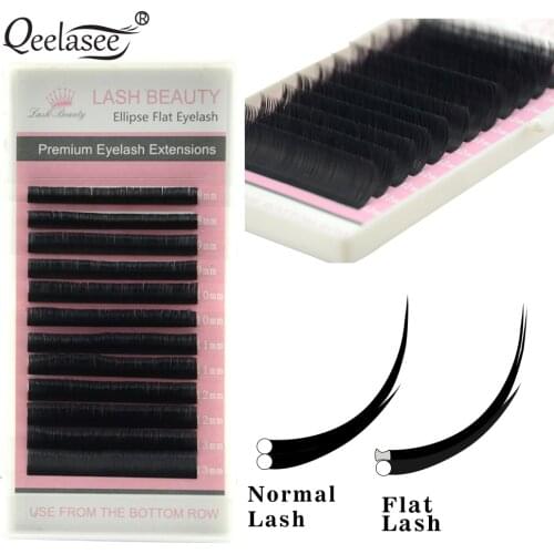 Qeelasee New Matte Flat Eyelash Extensions Individual Mink 0.15 0.20 Softer Ellipse Flat Lash Split Tips Ligher Volume Looking