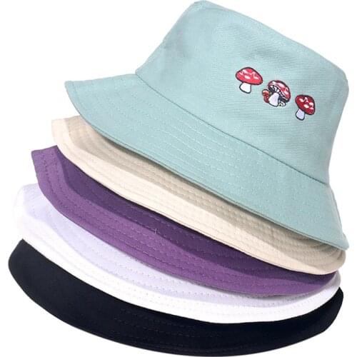 Unisex Embroidered Mushroom Foldable panama Bucket Hat Beach Sun Hat Street Headwear Fisherman Outdoor Cap Men and Woman Hat