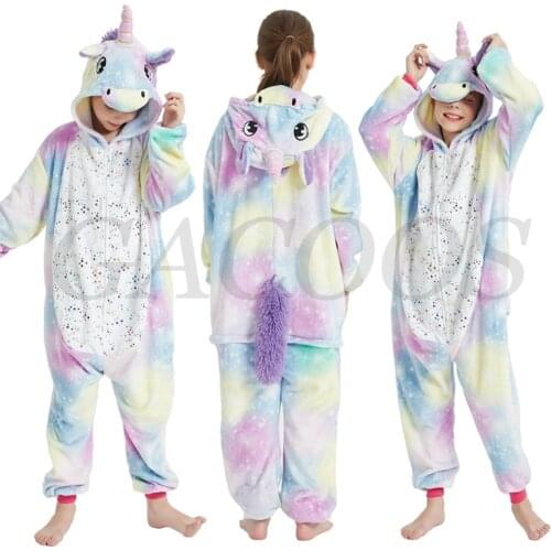 Girls Boys Winter Kigurumi Pajamas Unicorn Cartoon Anime Onesies Sleepwear Kids Flannel Warm Jumpsuit Children Christmas Pajamas