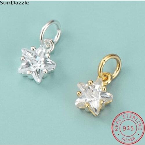 Genuine Real Pure Solid 925 Sterling Silver Pendant Pentagram Star Cubic Zircon Suspension Jewelry Making Findings Charms