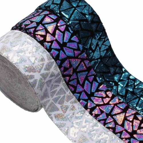 3 inch 75mm rainbow geometric velvet sequin ribbon