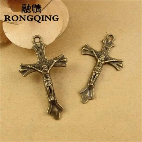 RONGQING 42*24MM 40pcs/lot cross religion Pendants Necklaces Handmade Accessories Fashion Jewelry Charms DIY