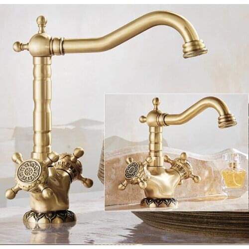 High Quality Luxury antique brass copper carving Deck mounted Bathroom basin faucet sink Faucet Water Mixer Tap kitchen faucet