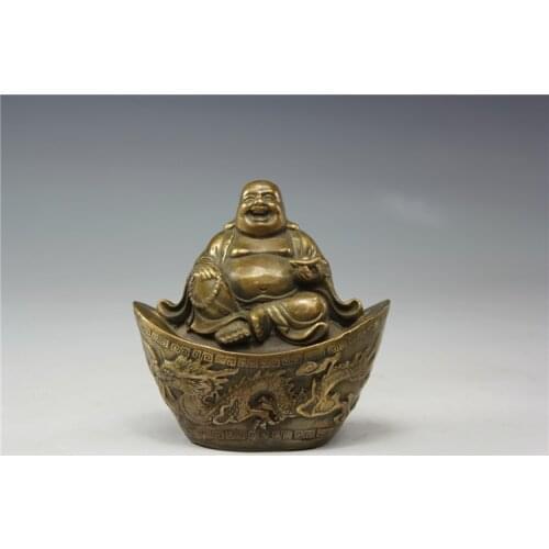 Lingote de cobre, Buda Maitreya, antiguo, estatua de Buda viejo, dios de la riqueza, regalos artesanales, adornos, bronce, paz