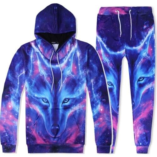 SzBlaZe New Blue Purple Wolf 3D Print Sweatshirts Autumn Pants Creative Streetwear Pullover Hoodies Long Sleeve Fashion Costume