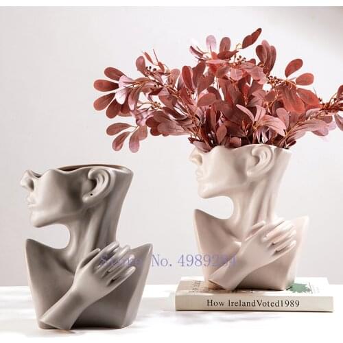 Creativity Ceramics Vase Abstract Human Face Crafts Furnishings Modern Home Decoration Desktop Flower Arrangement Flowers Vases
