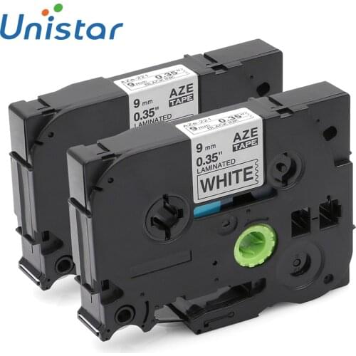 UNISTAR 2Pcs Compatible for Brother Label Maker TZe221 TZ221 Standard 9mm Laminated Label Tape PT-D200 PT-D210 Black on White