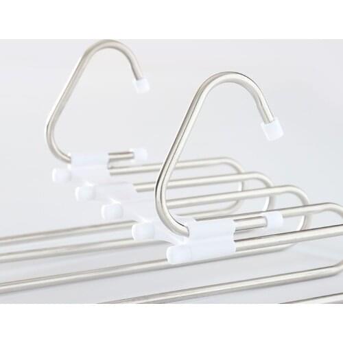 Multifunction Pants Hanger 5 Tier Stainless Steel Trousers Rack Clothes Storage E7CB