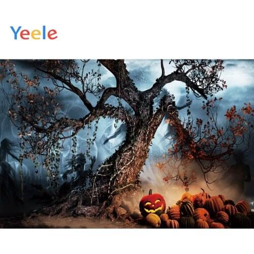 Yeele Halloween Backdrop Photozone Old Tree Pumpkin Ghost Photo Props Decor Photography Backgrounds Photo Backdrops For Photos