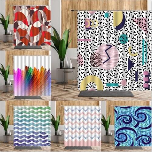 Graphic Pattern Shower Curtain Geometric Design Creative Bathroom Decor Waterproof Fabric With Hook Bath Curtain Home Decorative