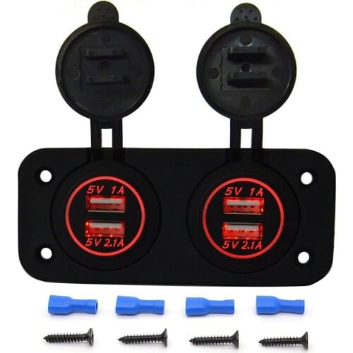 DIY 4-port USB Charger Dual 5V/3.1A Power Outlet Adapter Socket Panel for Car Boat Marine Motorcycle RV ATV(Green Blue Red LED)