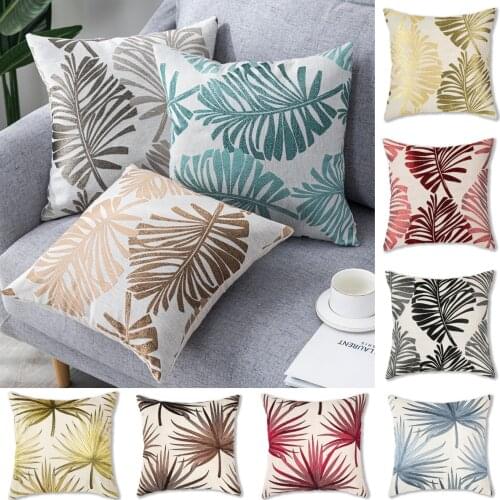 Jacquard Tropical Leaves Cotton Linen Cushion Covers Palm Monstera Decorative Pillows Cover Sofa Couch Throw Pillows Home Decor
