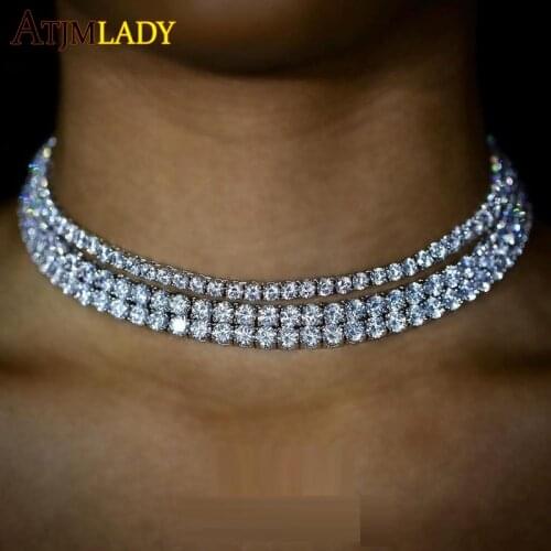 4MM Bling CZ Tennis Necklace Cubic Zirconia Womens Elegant Choker Necklace Luxury Hiphop Iced Out Tennis Chain Necklace Jewelry