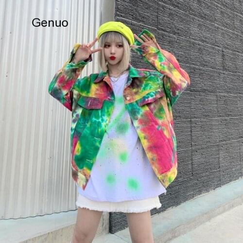 Painting Graffiti Denim Jackets Women Harajuku 2020 Spring Streetwear Long Sleeve Vintage Oversized BF Coat Jean Jackets Outwear