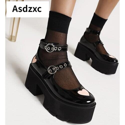 Brand Big Size 43 New Womens Platform Shoes Cute Heart Thick High Heel Lolita Shoes Round Toe Fashion Punk Shoes Woman
