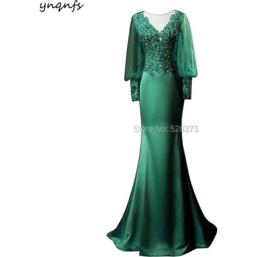 YNQNFS Real Emerald Green Mother of the Bride Long Dresses Evening Mermaid Outfits Formal Dress Vestido de Festa Longo MD351