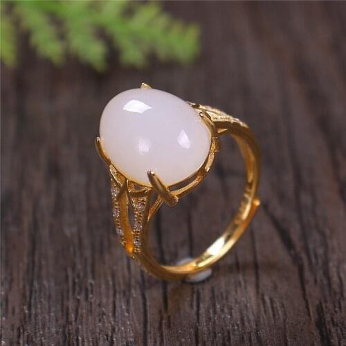 Selling Natural Wada White Jade Egg Ring Female Ring On The New S925 Silver Inlaid Wada Jade Ring