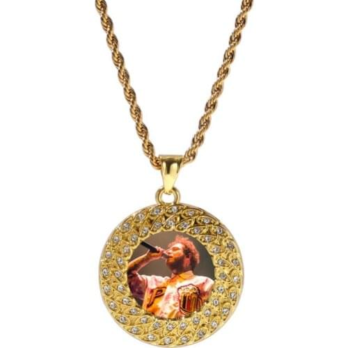 1 personalized Color Hip hop Custom Photo Made Round Pendant Necklace Iced Out Fashion Jewelry Chains For Women Men women