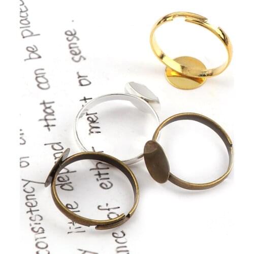 10mm Fashion Adjustable Ring Flat Pad bezel Embellishments Cabochon Bases Setting Blanks DIY Ring Jewelry Supplies Finding