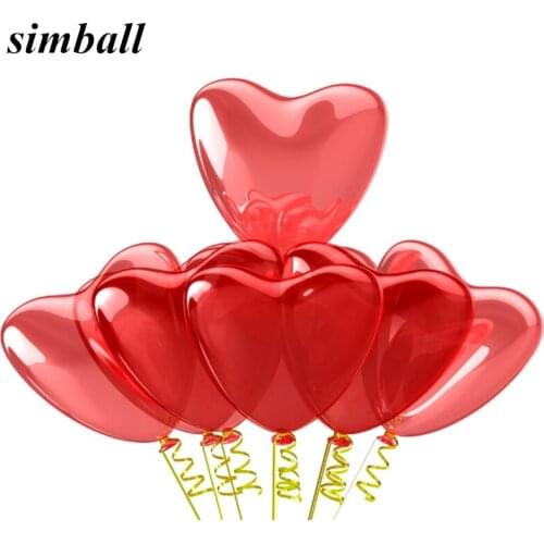 10pcs Romantic 10inch 2.2g Red Love Heart Latex Balloons Inflatable Air Balls Wedding Decoration Birthday Party Balloon Supplies