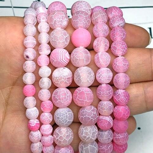 AAA Natural Frost Matte Pink Dream Fire Agates Stone Round Loose Spacer Beads For Jewelry Making DIY Charm Bracelets Accessories