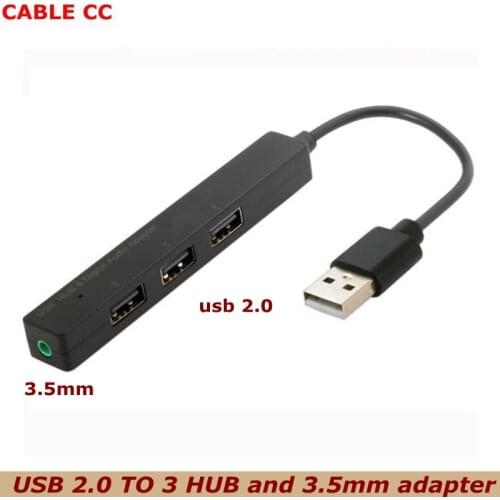 USB 2.0 to 3.5mm audio speaker microphone adapter and 3-port USB 2.0 HUB, best quality for laptops and computers