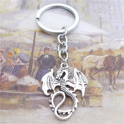 Antique Silver Color Keychain Cool Accessory, Dragon Keychain Dragon Jewelry