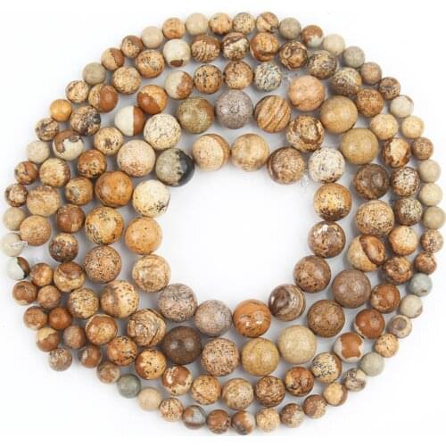 4 6 8 10 12mm Gem Picture Jaspers Stone Beads Natural Round Loose Spacer Beads For Jewelry Making DIY Bracelets Necklace 15"Inch