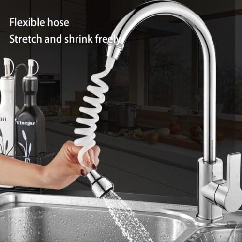 Long hose portable Water Saving faucet extension extender retractable foaming shower Spring Tube White faucet kitchen tool