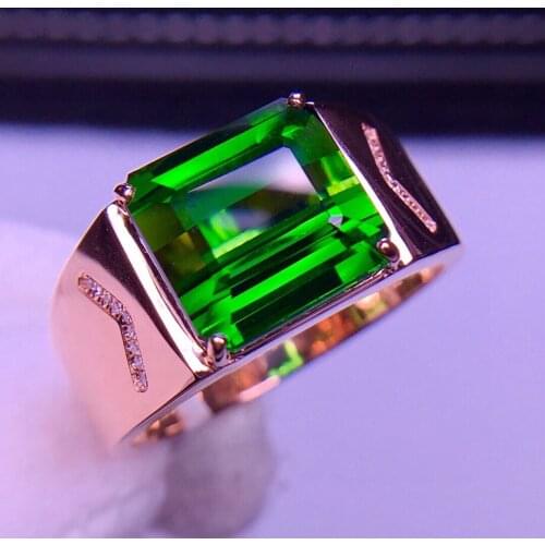 E419 Fine Jewelry 18K Gold Jewelry 100% Natural Green Tourmaline Gemstones 7.9ct Diamonds Males Wedding Fine Mans Rings