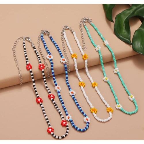 EN 2021 New Korea Lovely Daisy Flowers Choker Necklace Women Fashion Beads Necklace Of Women Girl For Party Beach Trendy Jewelry
