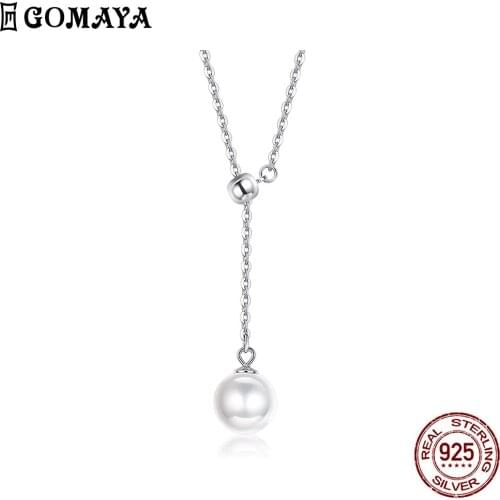 GOMAYA Shell Pearl Necklace For Women 925 Sterling Silver Big White Pearl Pendant Necklaces Female Show Vitality Fine Jewelry