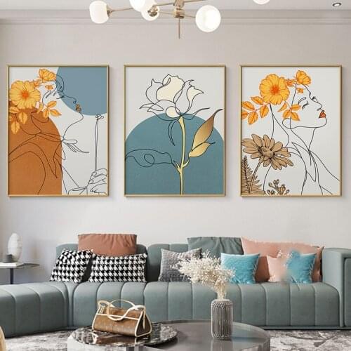 Canvas Art Painting Abstract Woman Line Flower Poster Print Home Decor Scandinavian Dining Room Decoration Pictures Wall Posters