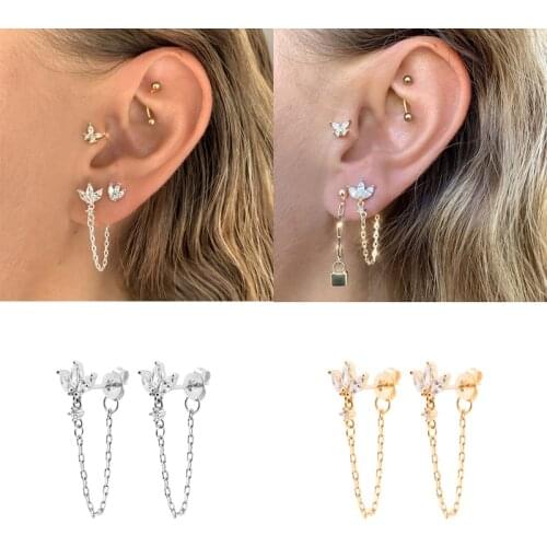 ISUEVA Exquisite Silver Gold Filled Tassel Piercing CZ Ear Cubic Zircon Chain Stud Earrings For Women Gift Jewelry Wholesale