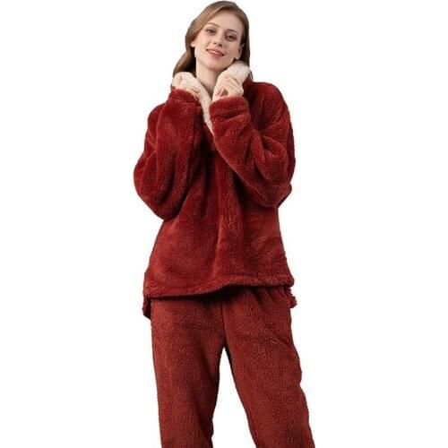 Winter Soft Coral Fleece Thickened Lovers Women Pajama Sets Absorbable Thick Warm Sleepwear Dressing Gown Home Clothes