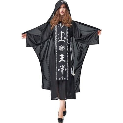 Halloween Costume Black Wizard Robe European Court Horror Wizard Vampire Satan Cosplay Costumes Anime Cosplay