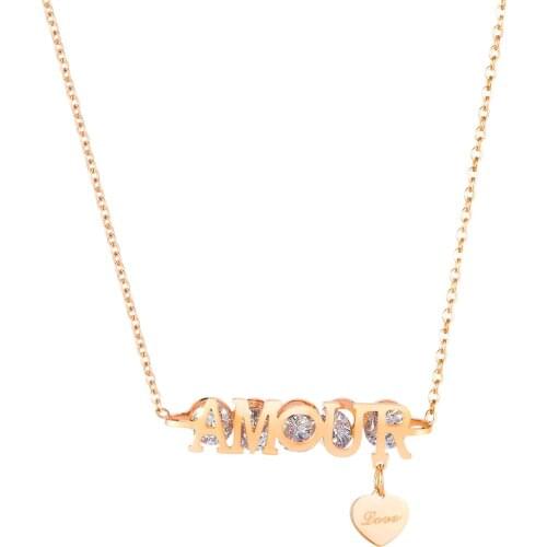 Kpop Stainless Steel Letter Zircon Necklace For Women Fashion Rose Gold Pendants Jewelry Aesthetic Accessories Gift Girlfriend