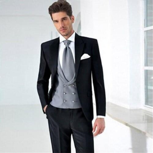 Handsome Groomsmen Peak Lapel Groom Tuxedos Wedding Dress Men Suits Blazer Prom Dinner (Jacket+Pants+Tie+Vest) A802