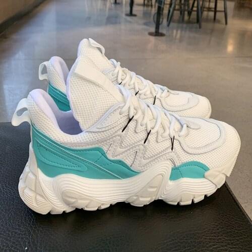 Breathable Women Dad Shoes Student Women Chunky Sneakers Vulcanized Shoes Trend Flower Lacing Patchwork Thick Sole Casual Spring